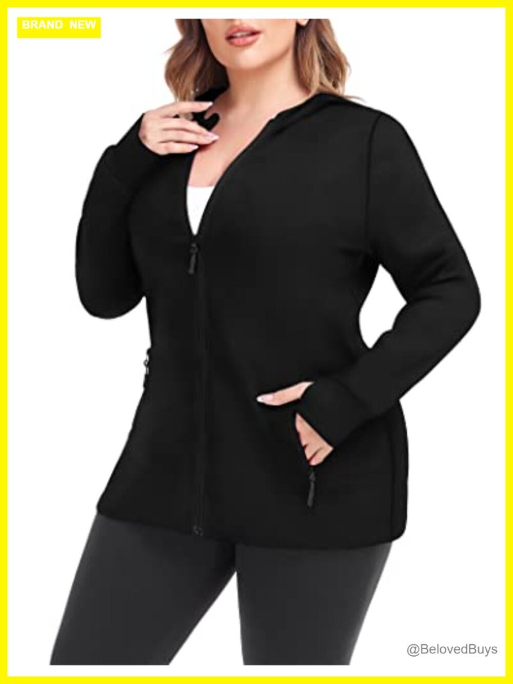 Plus Size Workout Jacket Full Zip Thumb Holes Athletic Running Gym